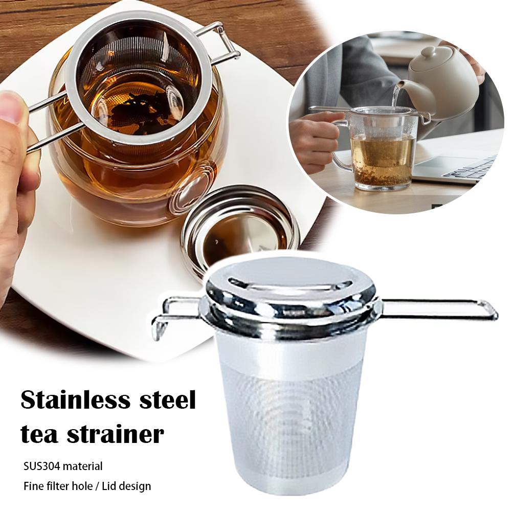 Dispenser Coffee And Tea - 1pc ルーズリーフティーインフューザーステンレス鋼ダブルハンドル蓋付きファインメッシュコーヒーフィルターハンギングカップ漏れ防止ストレーナー ‌