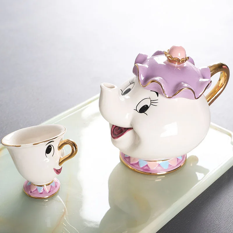 Tea Coffee Pot Set - 新しい漫画ティーポットかわいい漫画美女と野獣コーヒーポットマグカップミセスポッツチップカップティーポットカップワンティーセット