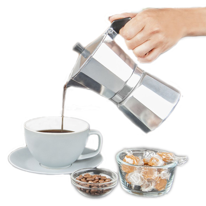 Moka Pot Stove - アルミ製エスプレッソメーカー、ラテコーヒーメーカー、イタリアンモカエスプレッソ、カフェティエラ、パーコレーターポット、1カップ/3カップ/6カップ対応、コンロ用コーヒーメーカー