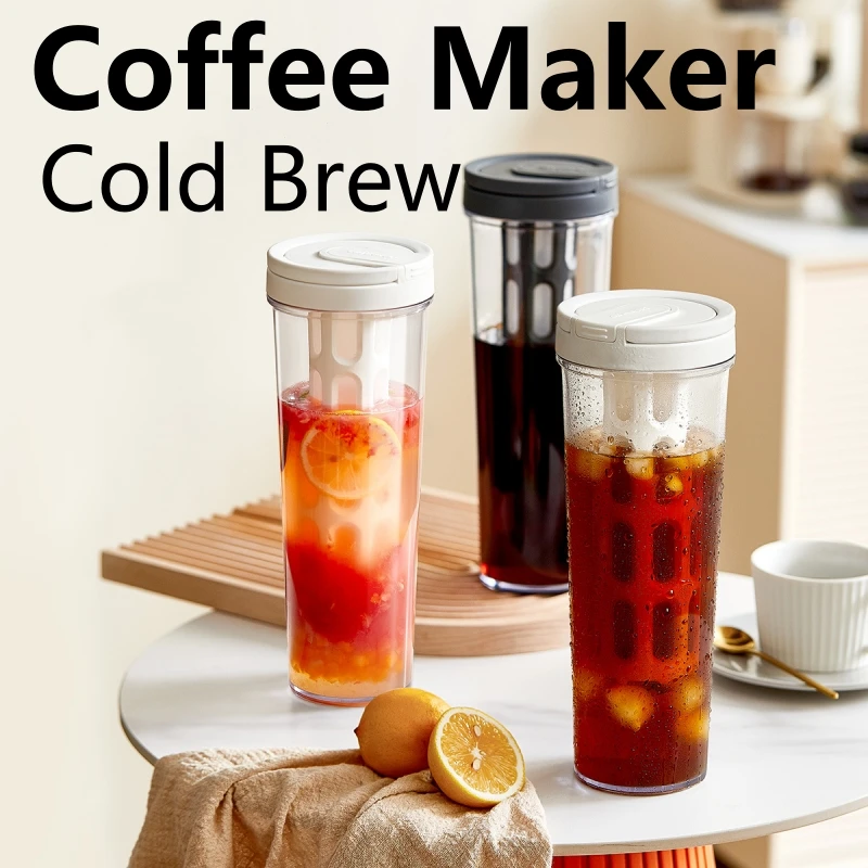 Coffee Tea Chocolate - ハンドル付き手動コールドブリューコーヒーメーカー,大容量ウォーターボトル,ポータブルジュース,紅茶,フルーツ,1リットル