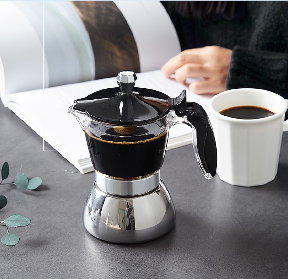 Moka Pot Stove - モカ インダクションストーブトップエスプレッソメーカー 透明トップ＆ステンレススチールモカポット インダクション＆電気ストーブ用