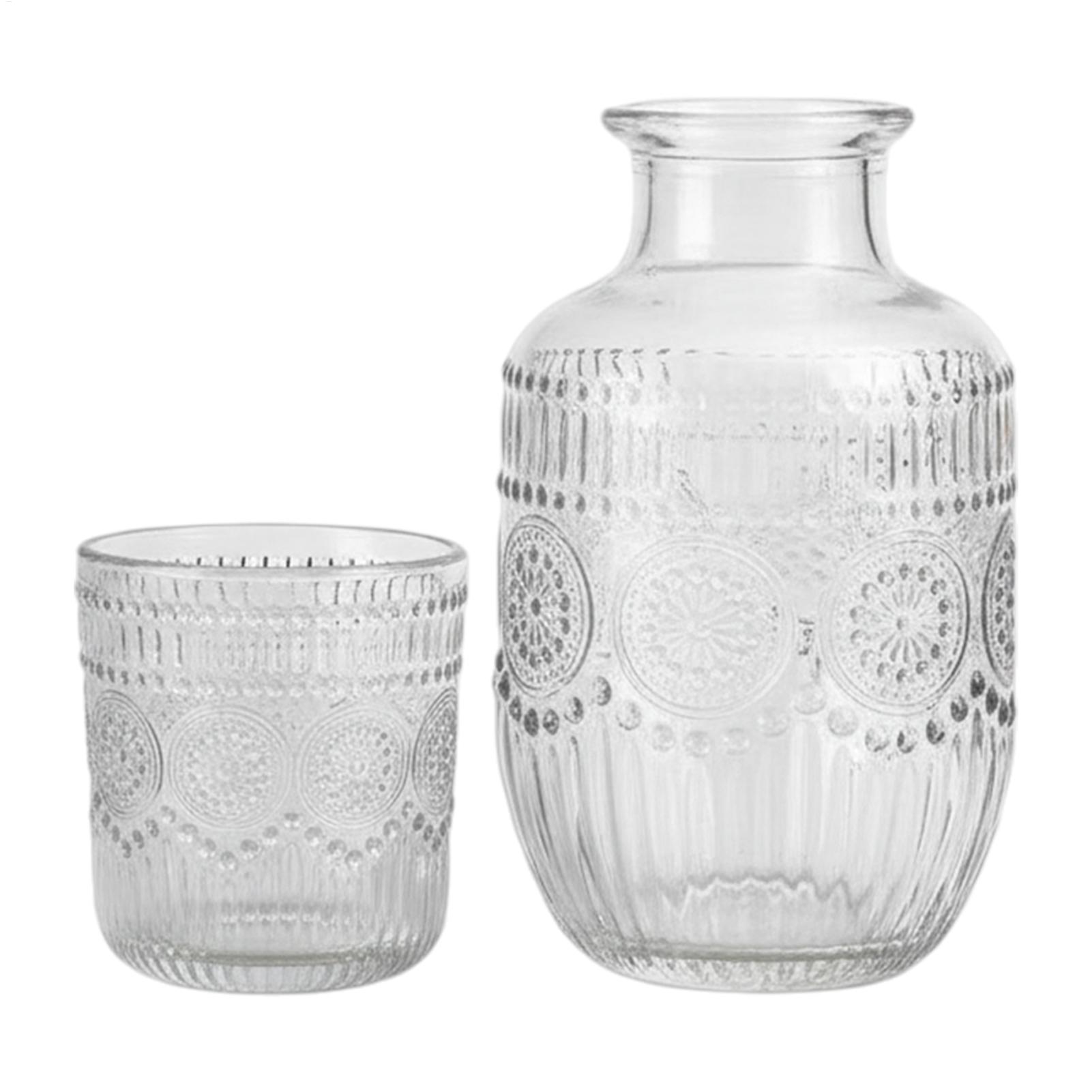 Coffee Tea And Sugar Canister Set - 550mlベッドサイドカラフェピッチャーとウォーターグラスタンブラーセット、雪の結晶デザインの水差しグラスカラフェ、お茶、コーヒー、牛乳、ジュース用