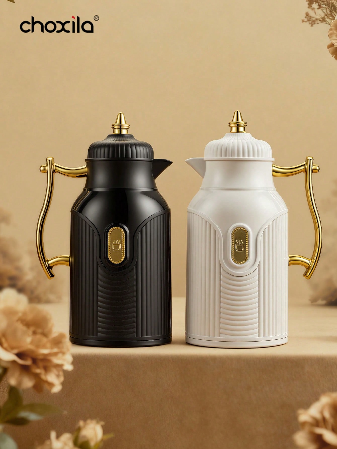 Coffee Tea Jug - 1個入り大容量保温ケトル、金メッキスタイルのティーポット、コーヒーケトル、魔法瓶、湯たんぽ、プレス式ガラスインナー