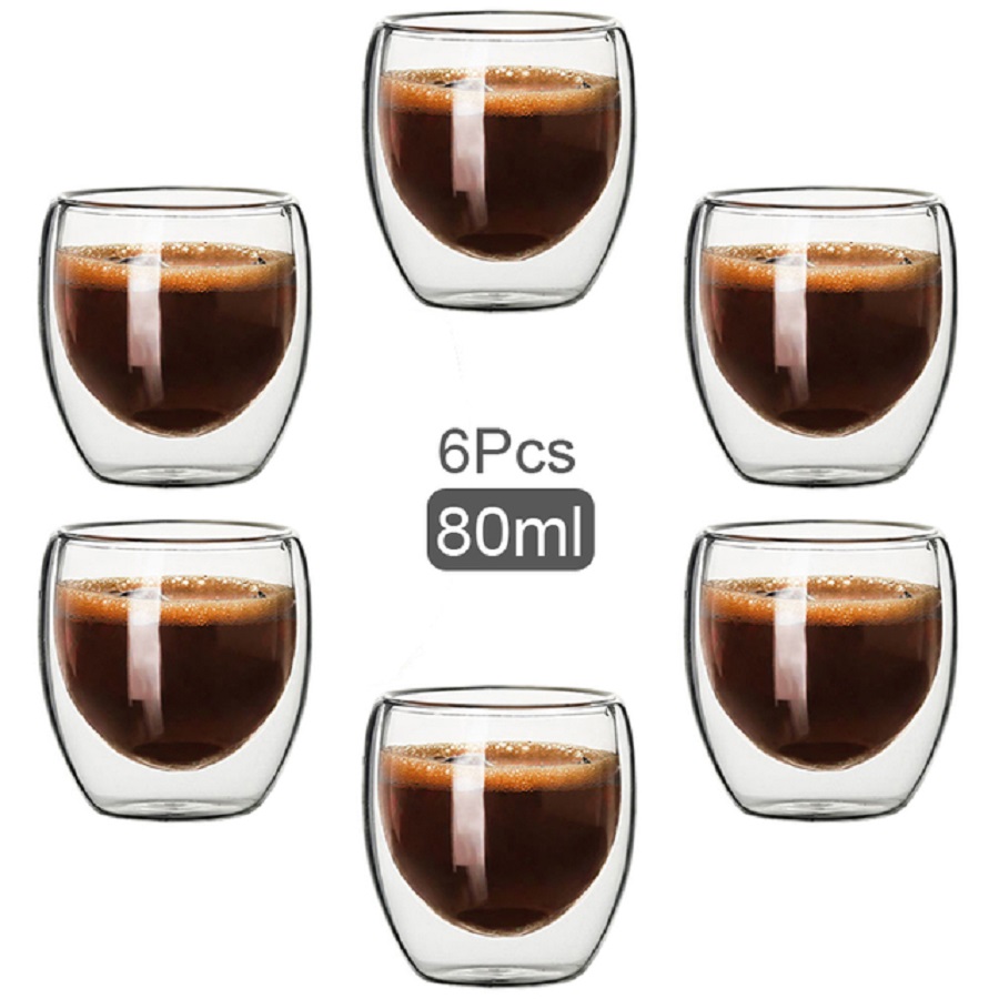 Tea Coffee Pot Set - ダブルウォールカップ,コーヒーカップ,カプチーノ,デラックス,オイルミルクカップ,カプチーノ,ティーカップ,2.7オンス,6セット