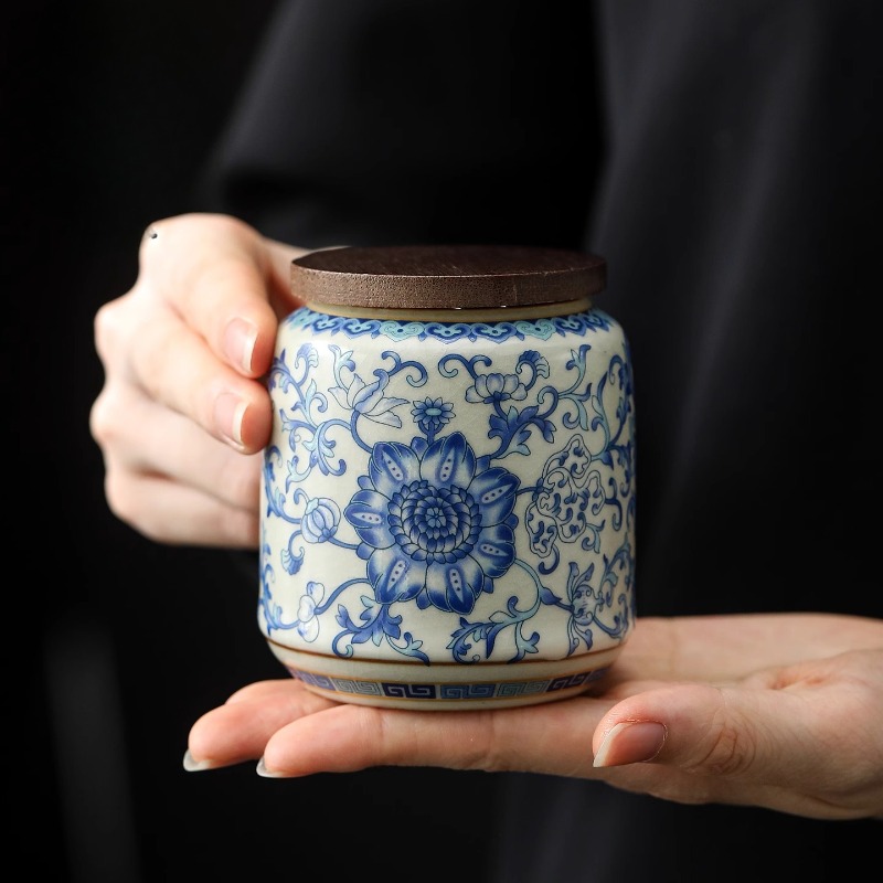 Coffee Tea Canister Set - クリエイティブ青と白の磁器密封された茶キャニスター竹蓋ヴィンテージセラミックコーヒー豆キャンディー保存瓶食品容器