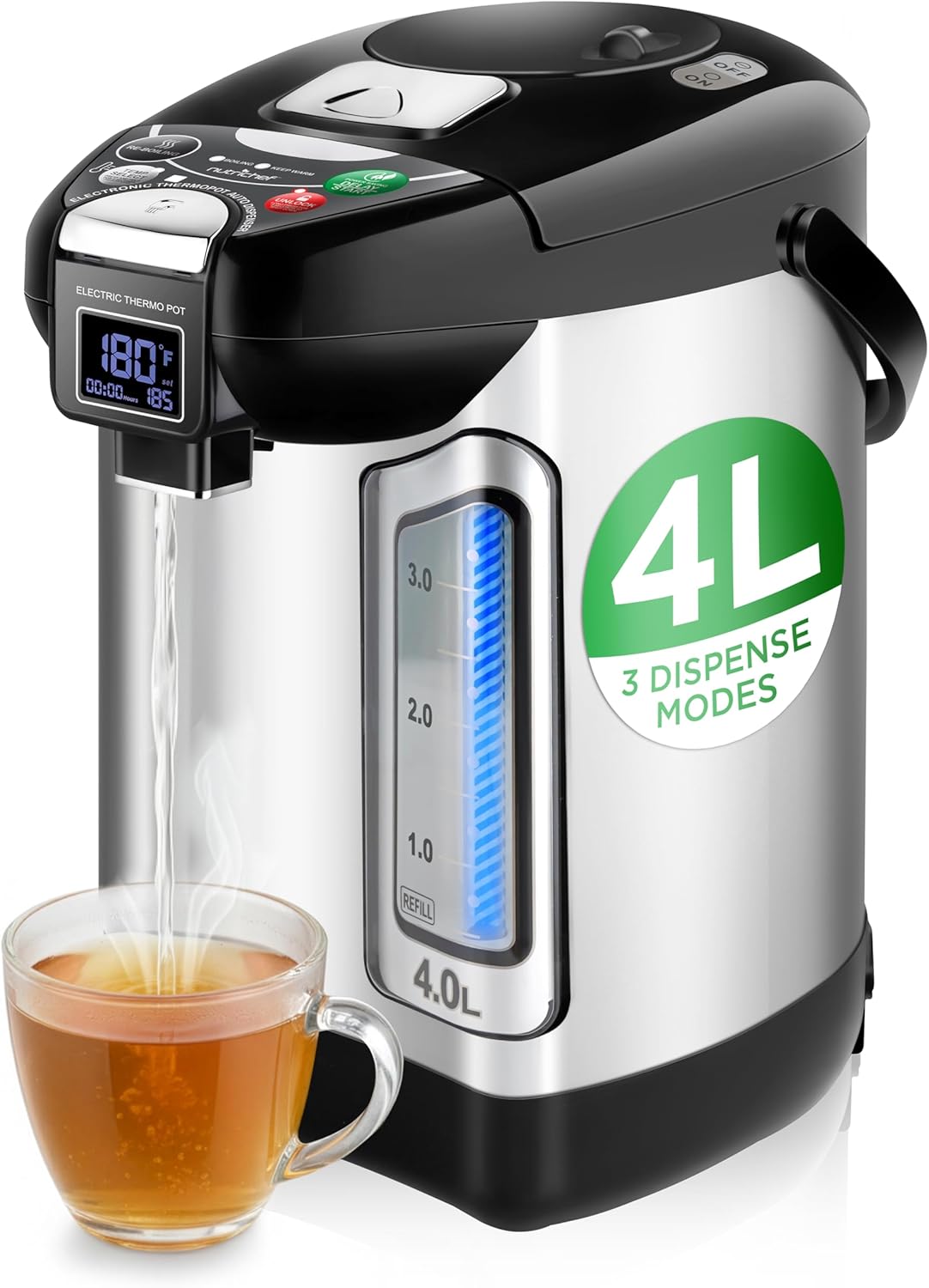 Dispenser Coffee And Tea - 4L電気温水ディスペンサー LCDディスプレイ付き、360度回転 ° 回転ベース、保温機能と自動オフ機能付き、コーヒーと紅茶用