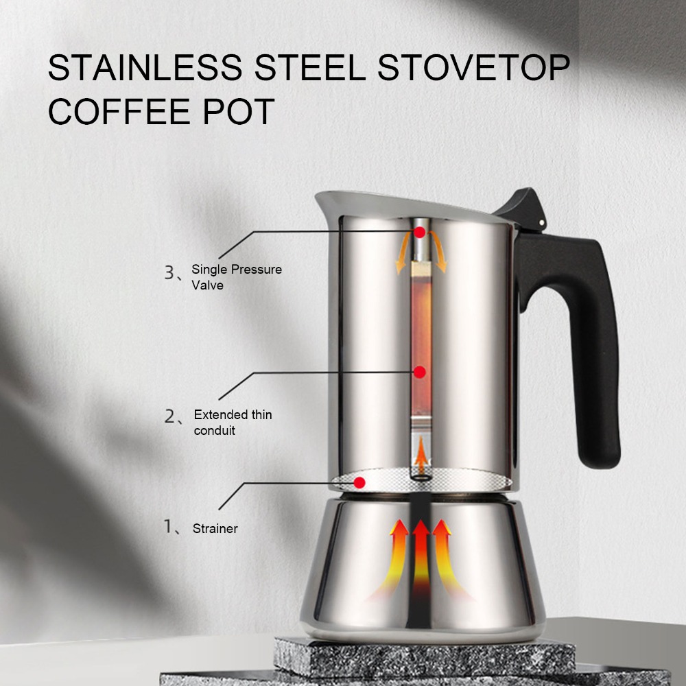 Moka Pot Stove - ステンレス製モカポット 大容量 シルバー ストーブトップモカポット 頑丈な構造 ストーブトップエスプレッソメーカー
