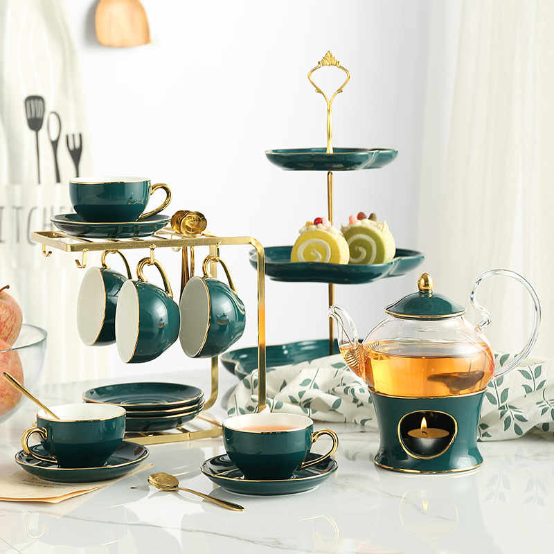 Tea Coffee Pot Set - 北欧セラミックティーセット磁器香りのティーカップポットキャンドルストレーナー付き花ティーポットセットカフェマグティータイムコーヒーカップティーカップ