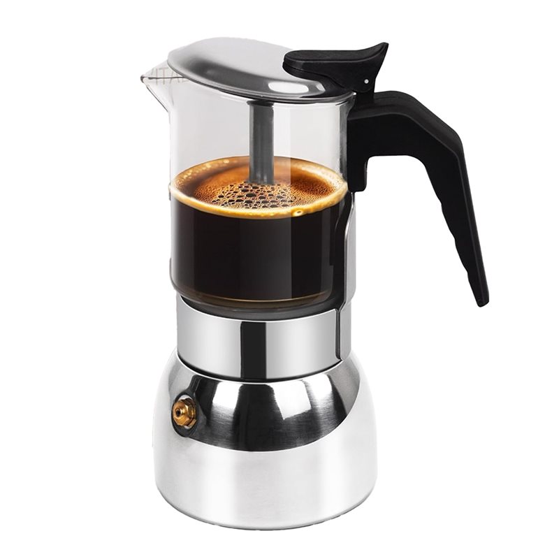 Moka Pot Stove - ABUI-クリアガラス 4カップ モカポット 304ステンレス鋼 厚底コンロ用エスプレッソメーカー イタリアンコーヒーメーカー