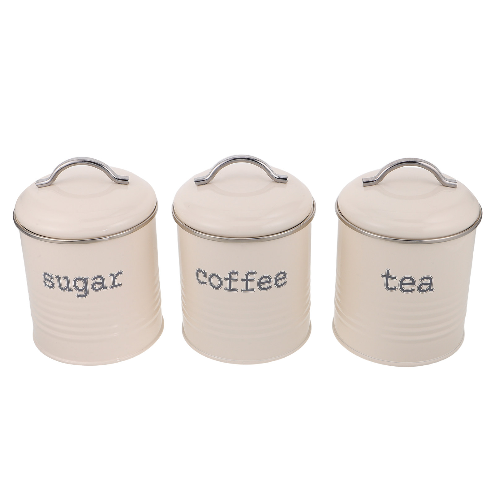 Coffee Tea Canister Set - 3個セット 密閉コーヒー豆容器セット 気密茶葉砂糖キャニスター ホワイトアイアン製キッチン収納ジャー ハンドル付き パントリー旅行用
