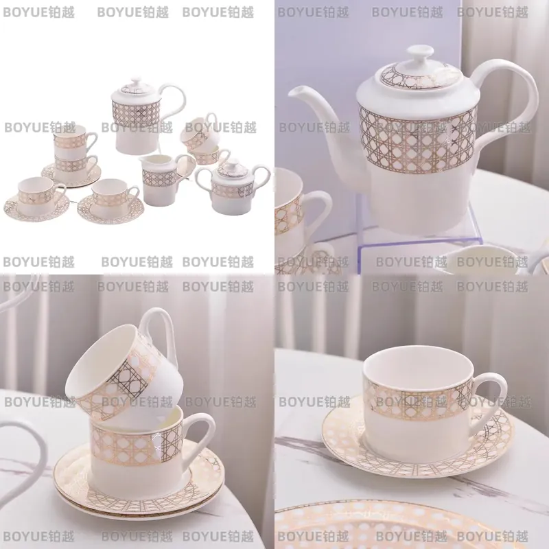Coffee Tea Gift - 高級ボーンチャイナコーヒーカップセット シンプルなヨーロピアンスタイルのティーカップ 家庭用 エレガントなギフト 卸売