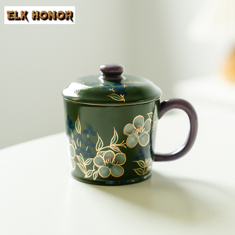 300 ミリリットル手描きジャスミンの花蓋付きコーヒーマグホ - Coffee Jasmine Tea のレビューと価格