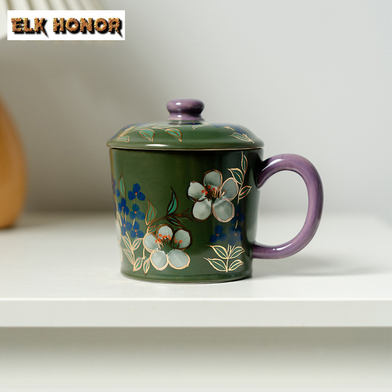 300 ミリリットル手描きジャスミンの花蓋付きコーヒーマグホ - Coffee Jasmine Tea のレビューと価格
