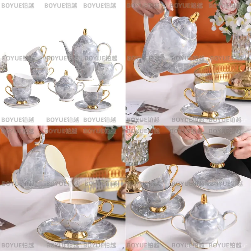 高級ボーンチャイナコーヒーカップ＆ソーサーセット、ティーポッ - Coffee Tea Gift のレビューと価格