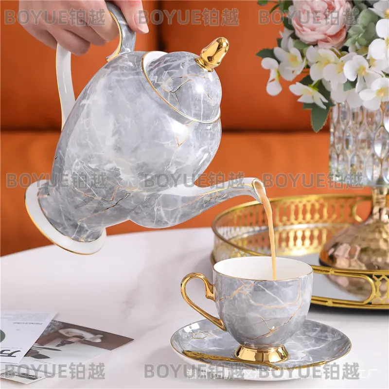 高級ボーンチャイナコーヒーカップ＆ソーサーセット、ティーポッ - Coffee Tea Gift のレビューと価格
