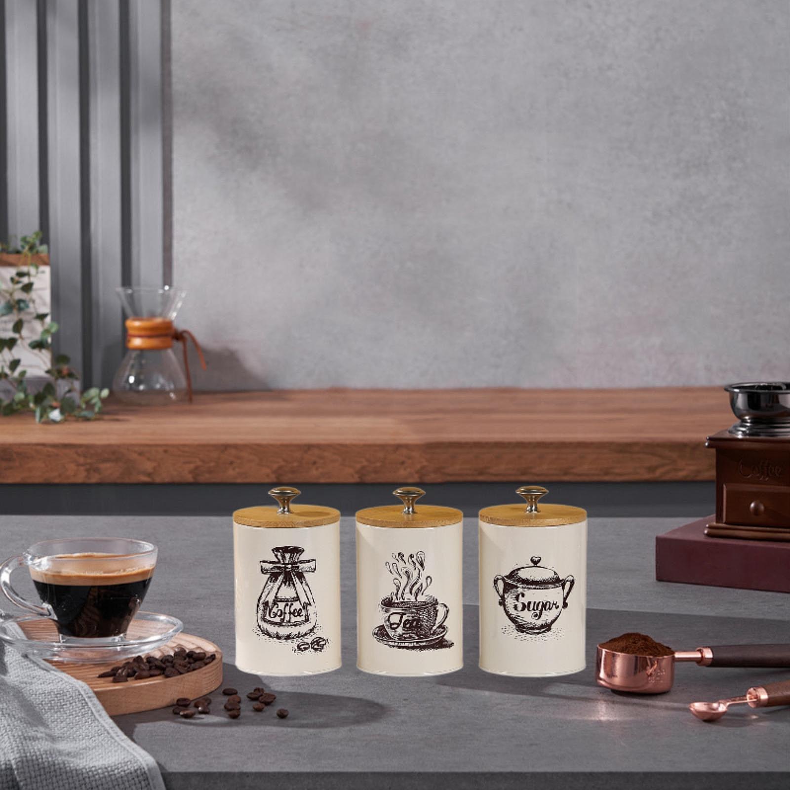 農家風コーヒー・紅茶・砂糖キャニスターセット キッチン装飾  - Coffee Tea Canister Set のレビューと価格