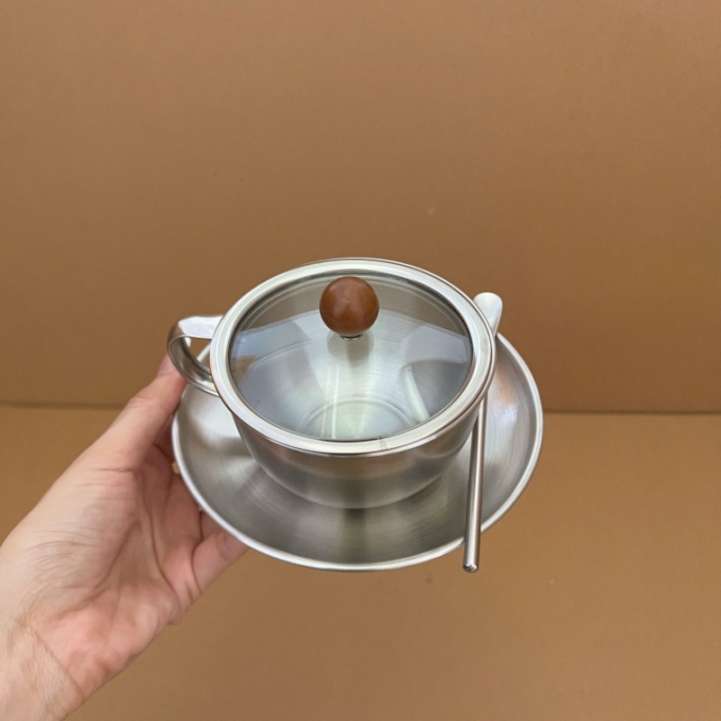 レトロなステンレス製コーヒーカップとソーサーセット、ヨーロッ - Coffee Tea And Sugar Canister Set のレビューと価格