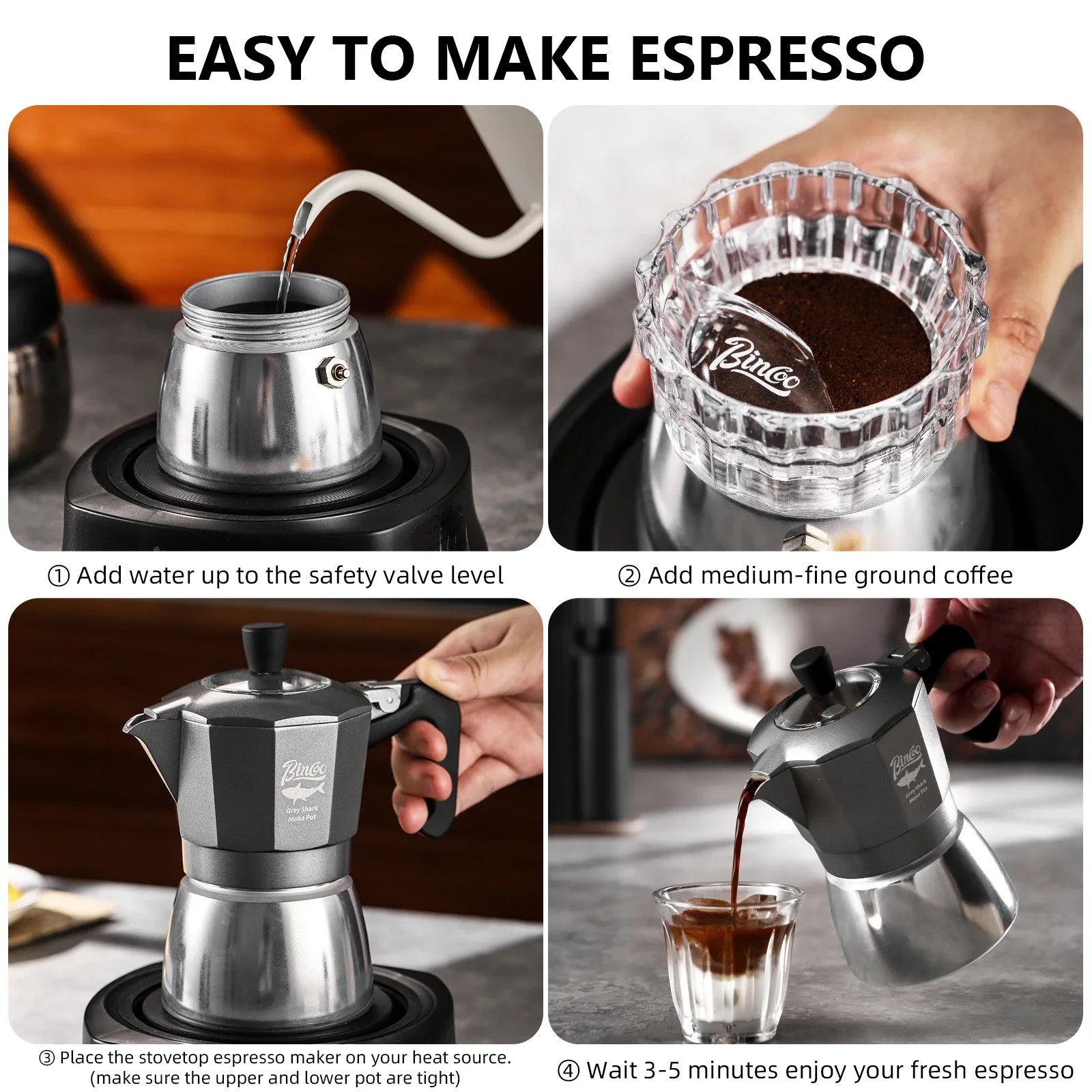 Bincoo 2カップ ダブルバルブ モカポット アルミ合金 - Coffee Tea Chocolate のレビューと価格