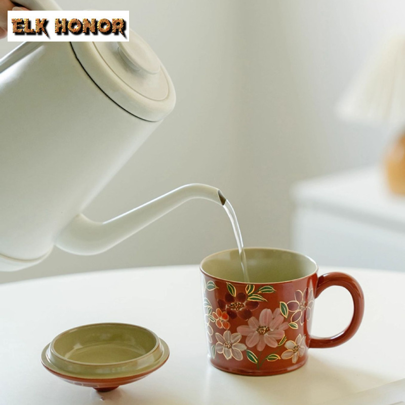 300 ミリリットル手描きジャスミンの花蓋付きコーヒーマグカ - Coffee Jasmine Tea のレビューと価格