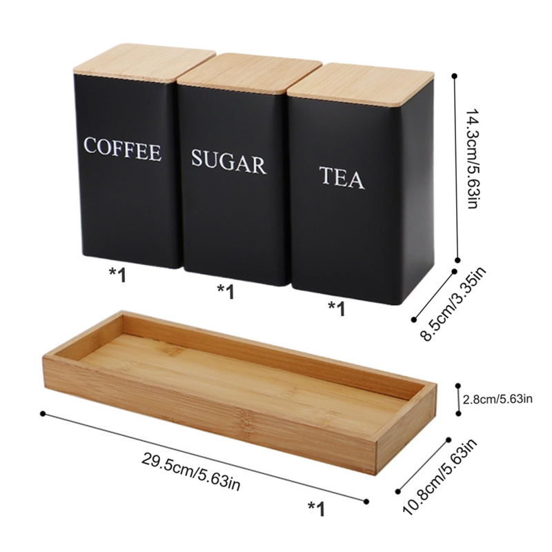 3個セット 茶葉・コーヒー・砂糖用キャニスターセット トレイ - Coffee Tea Canister Set のレビューと価格