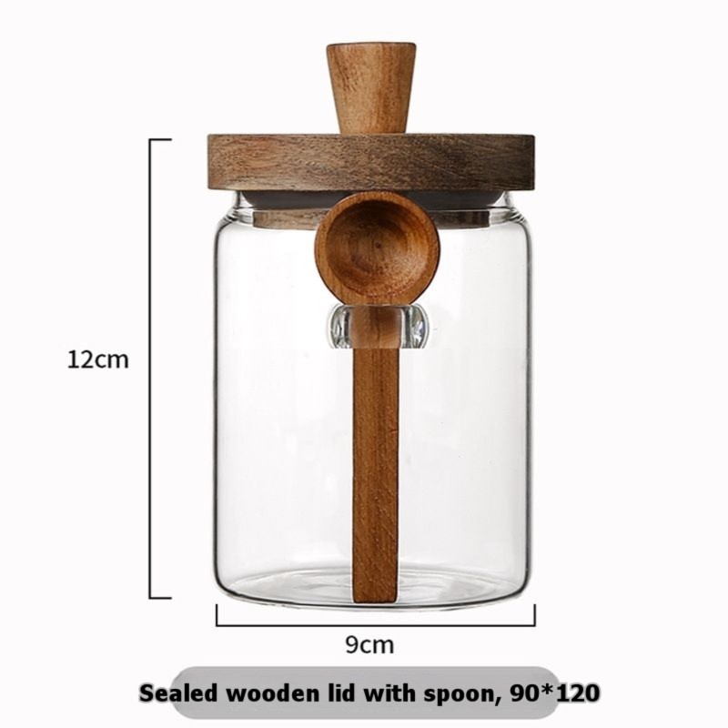 ABJIガラスジャー 木製蓋とスプーン付き 13オンス、20 - Coffee Tea Canister Set のレビューと価格