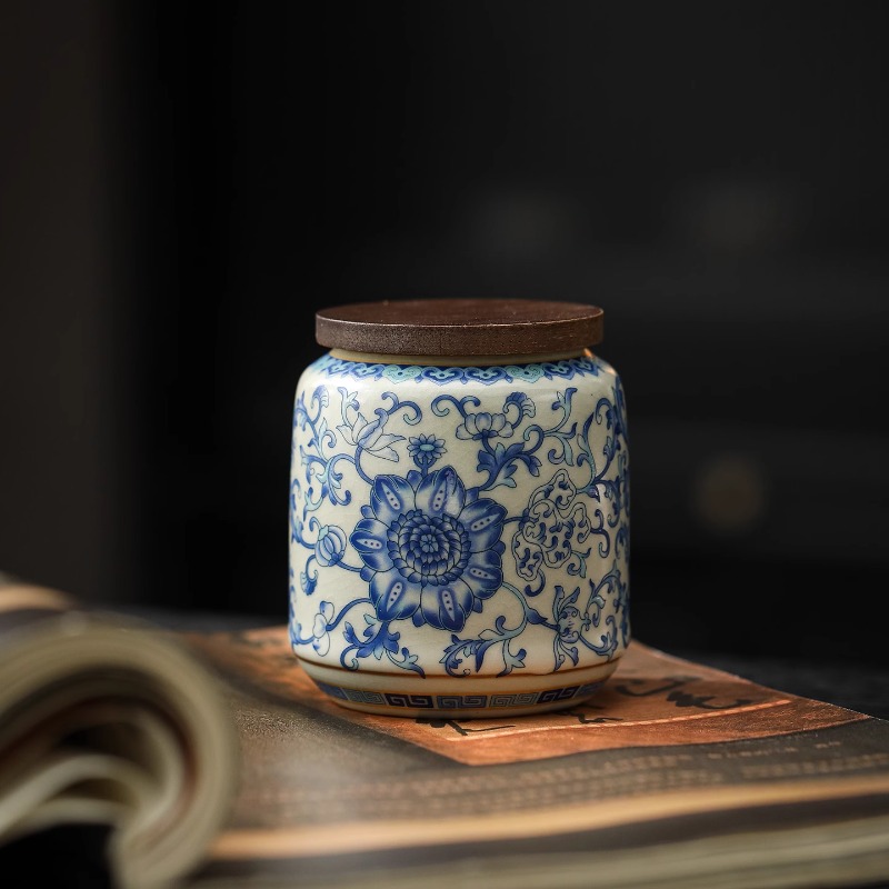 クリエイティブ青と白の磁器密封された茶キャニスター竹蓋ヴィン - Coffee Tea Canister Set のレビューと価格