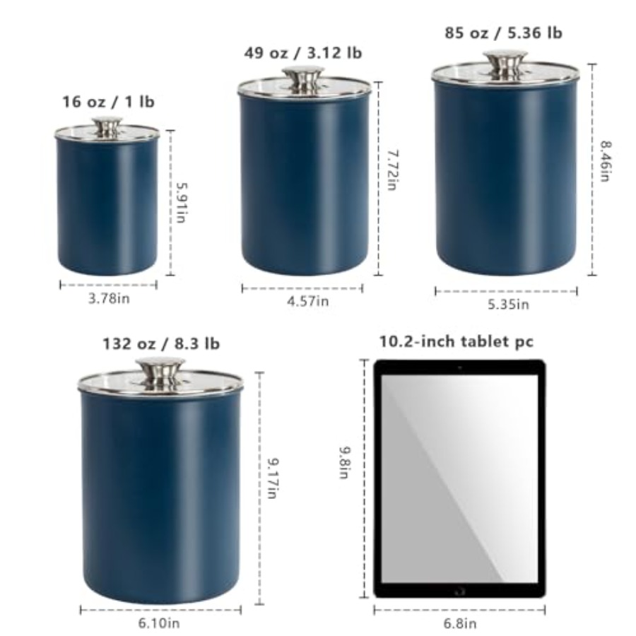 ステンレス製食品保存容器4個セット、16/49/85/132 - Coffee Tea Canister Set のレビューと価格