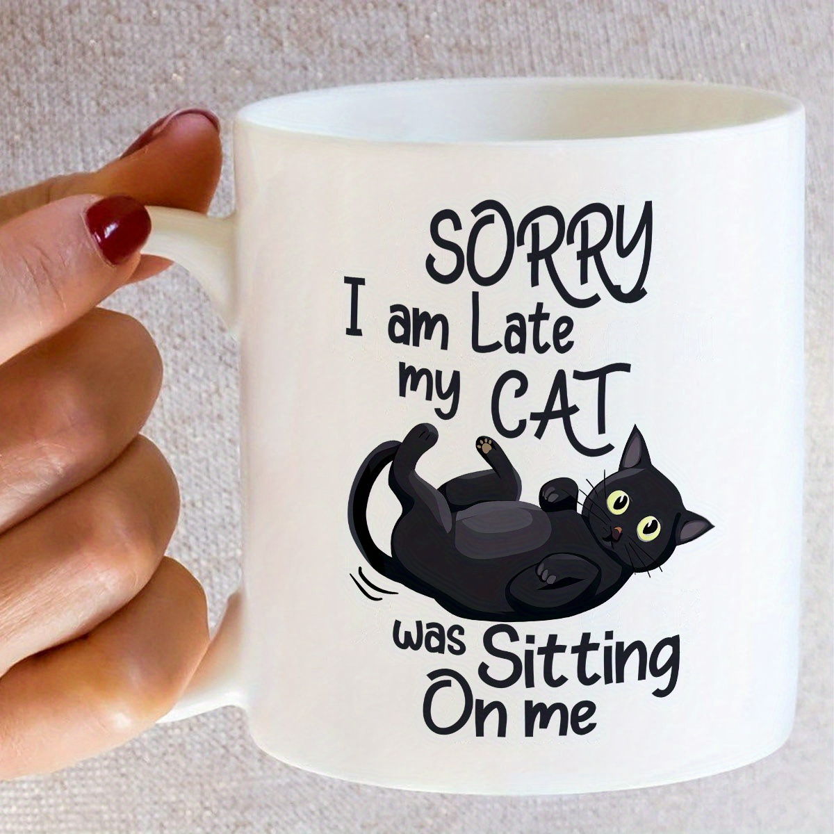 面白い猫の形をしたセラミックマグ 1 個、「遅くなってごめん - Coffee Tea You And Me のレビューと価格