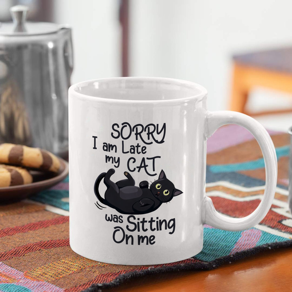 面白い猫の形をしたセラミックマグ 1 個、「遅くなってごめん - Coffee Tea You And Me のレビューと価格