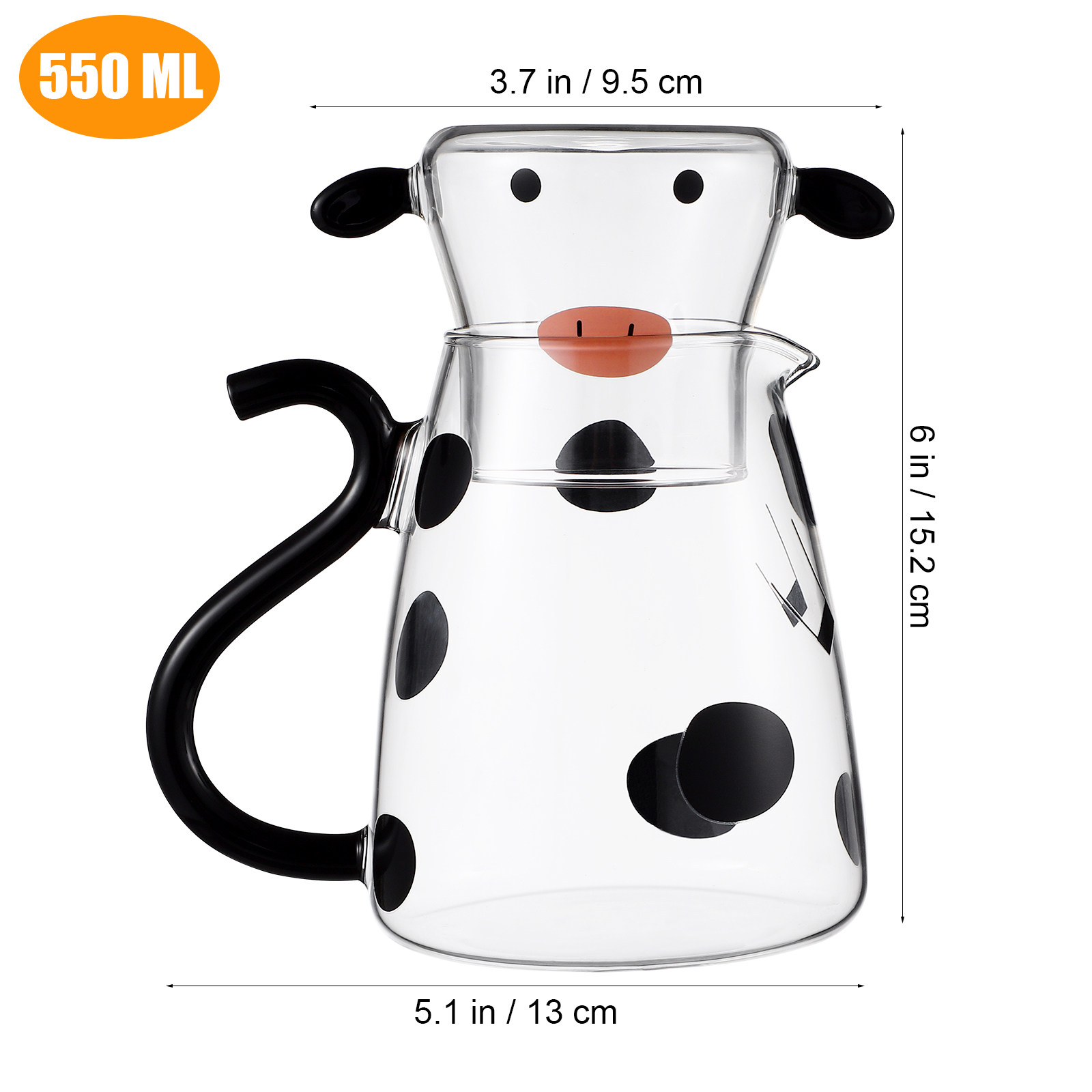ガラス製ケトル カップ付き 漫画牛デザイン 電子レンジ対応  - Dispenser Coffee And Tea のレビューと価格
