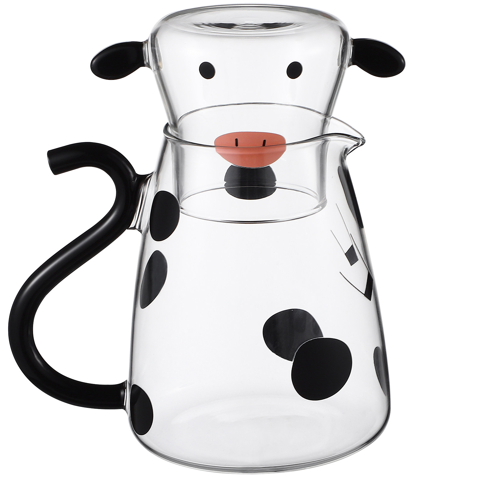 ガラス製ケトル カップ付き 漫画牛デザイン 電子レンジ対応  - Dispenser Coffee And Tea のレビューと価格