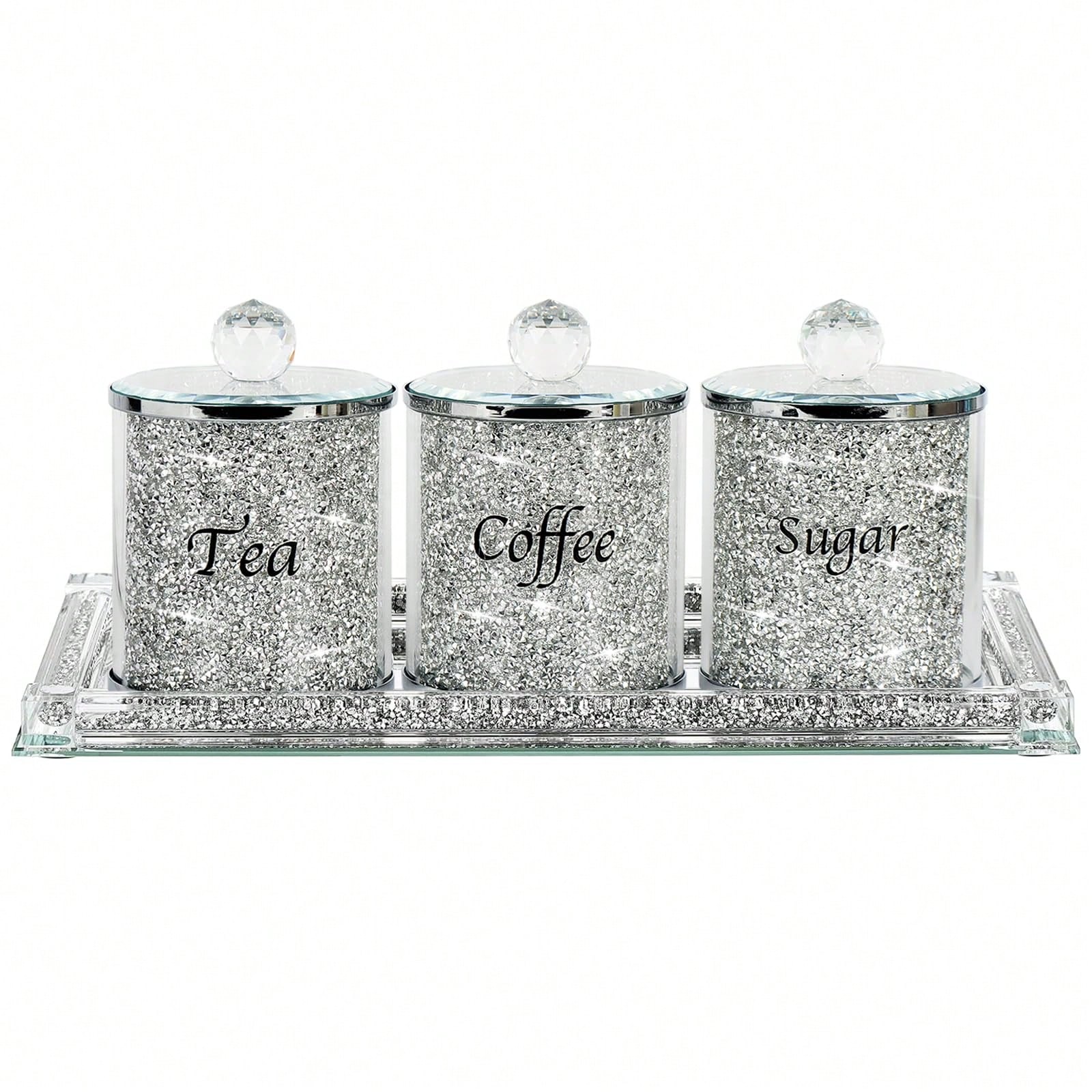 コーヒー、砂糖、紅茶用キャニスターセット、キラキラ輝くクラッ - Coffee Tea Canister Set のレビューと価格