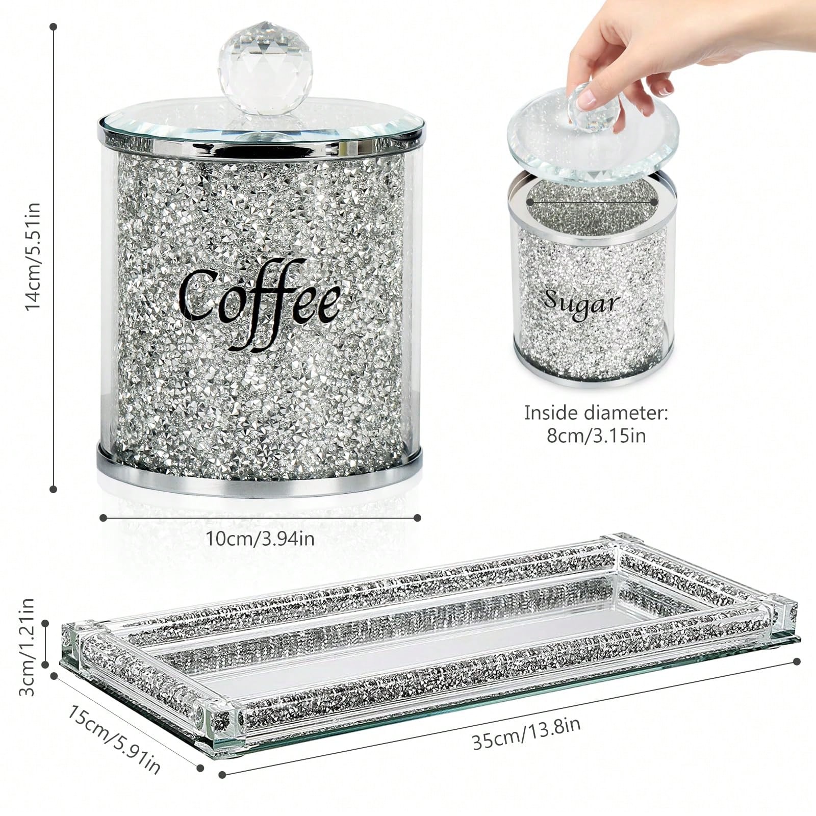 コーヒー、砂糖、紅茶用キャニスターセット、キラキラ輝くクラッ - Coffee Tea Canister Set のレビューと価格
