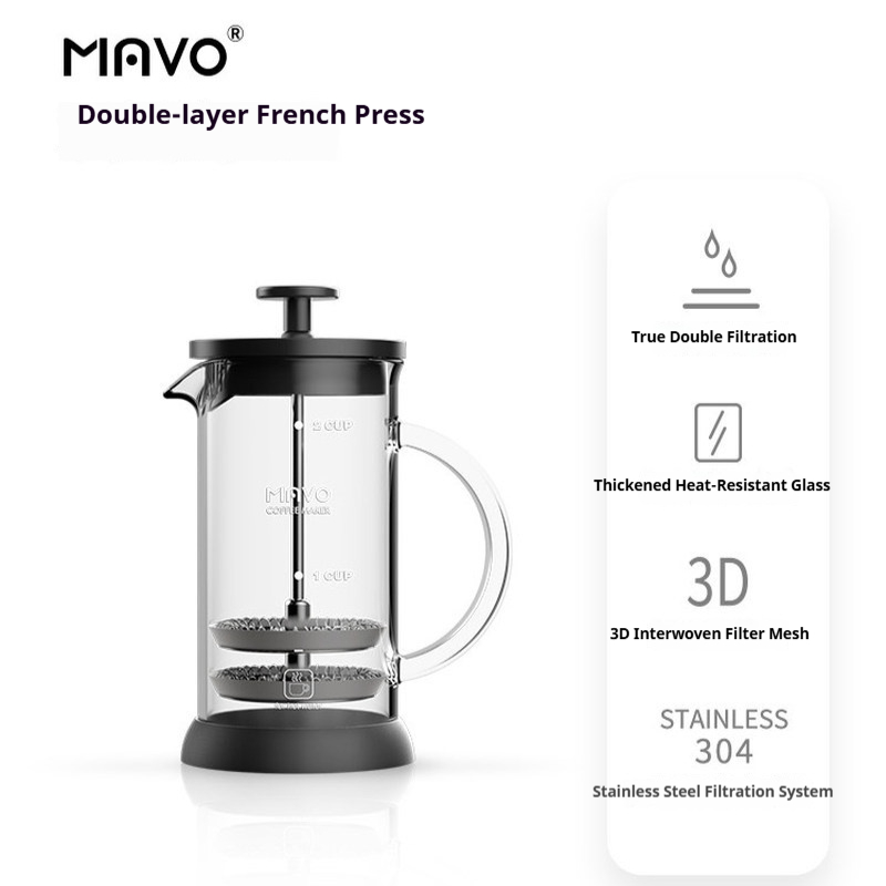 MAVO フレンチプレスコーヒーメーカー ダブルメッシュフィ - Coffee Tea Maker のレビューと価格