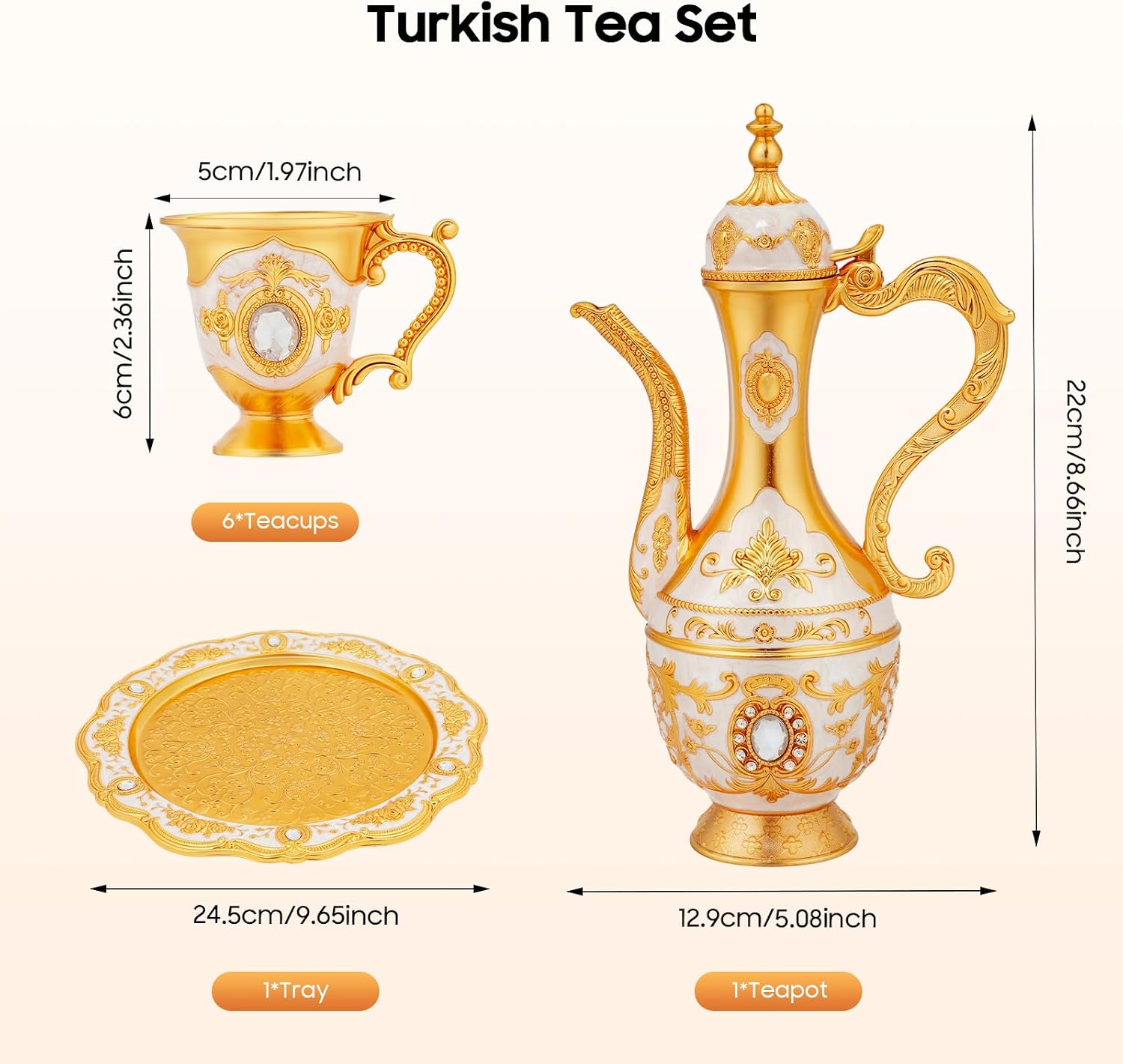 ヴィンテージトルココーヒーカップセット（ポットとカップ6個付 - Tea Coffee Pot Set のレビューと価格