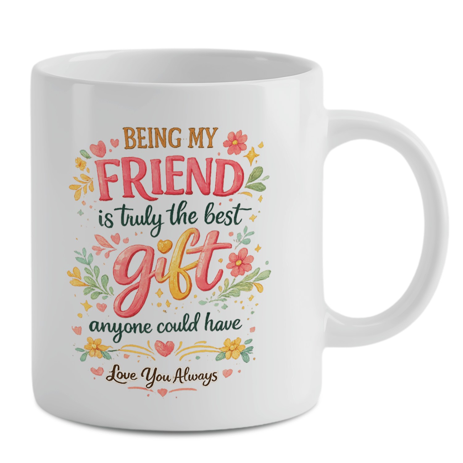 「友達でいてくれることが本当に最高の贈り物」コーヒーマグ、面 - Coffee Tea Joke のレビューと価格