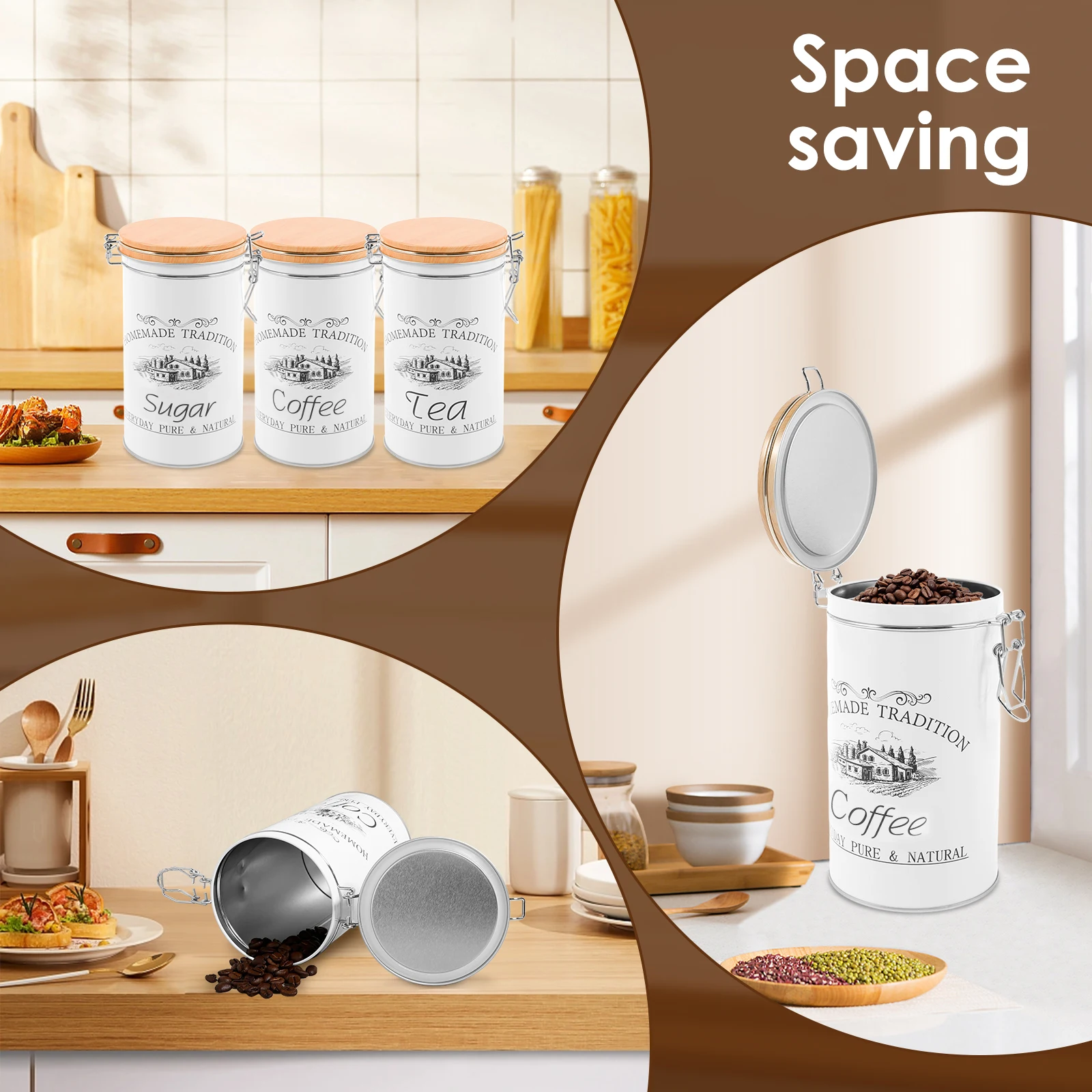 3 ピース/セット茶コーヒー砂糖キャニスター金属コーヒー豆保 - Coffee Tea Canister Set のレビューと価格