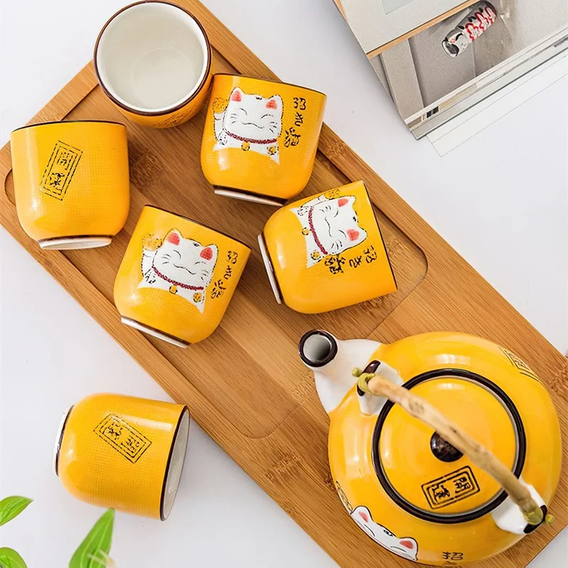 日本製クリエイティブマルチカラー漫画招き猫セラミックコーヒー - Tea Coffee Pot Set のレビューと価格