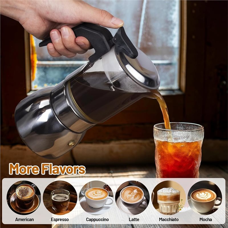 ABUI-クリアガラス 4カップ モカポット 304ステンレ - Moka Pot Stove のレビューと価格