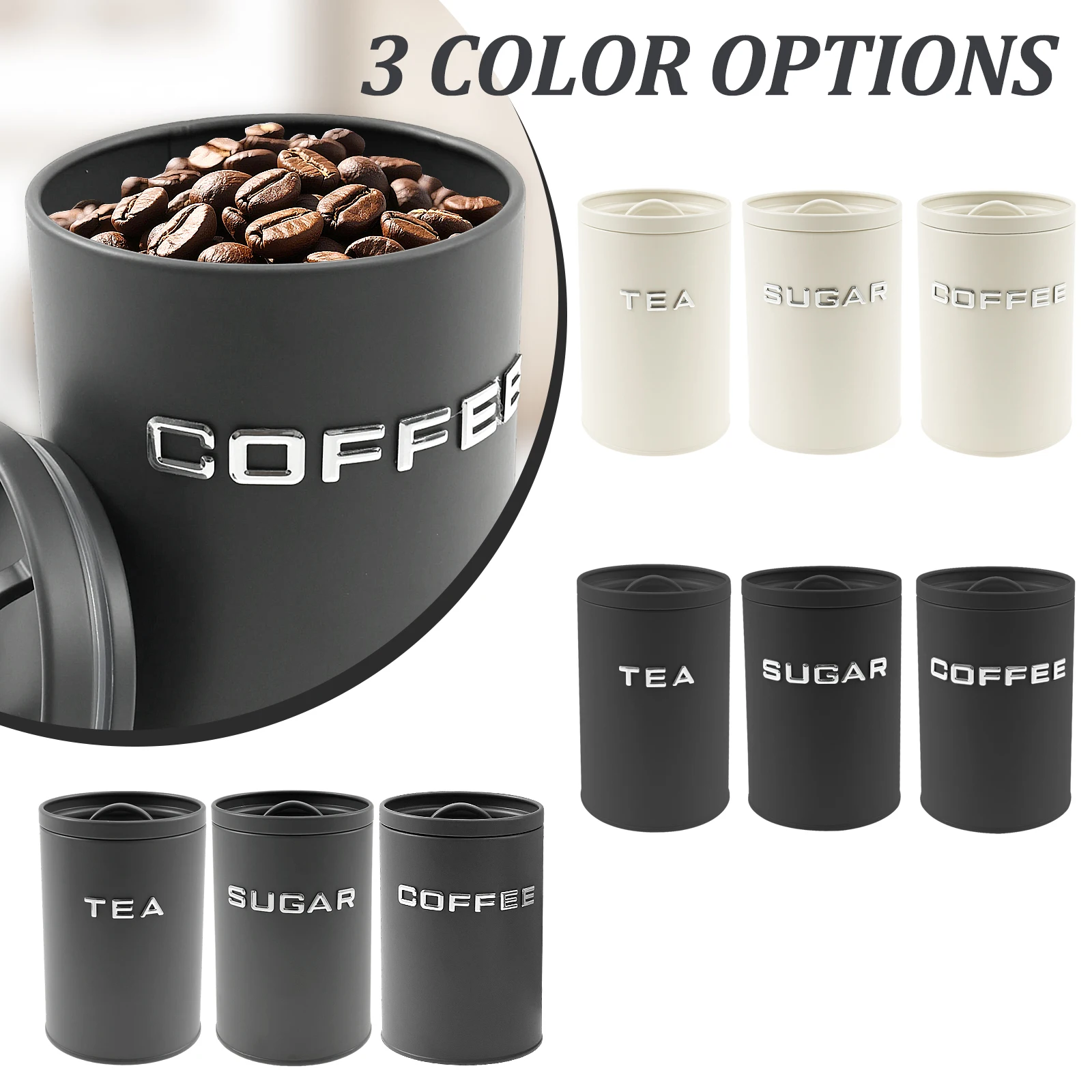 3個セット 茶葉・コーヒー・砂糖用キャニスター 金属製丸型キ - Coffee Tea Canister Set のレビューと価格