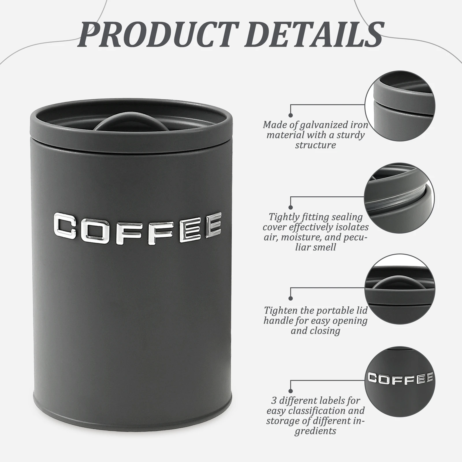 3個セット 茶葉・コーヒー・砂糖用キャニスター 金属製丸型キ - Coffee Tea Canister Set のレビューと価格