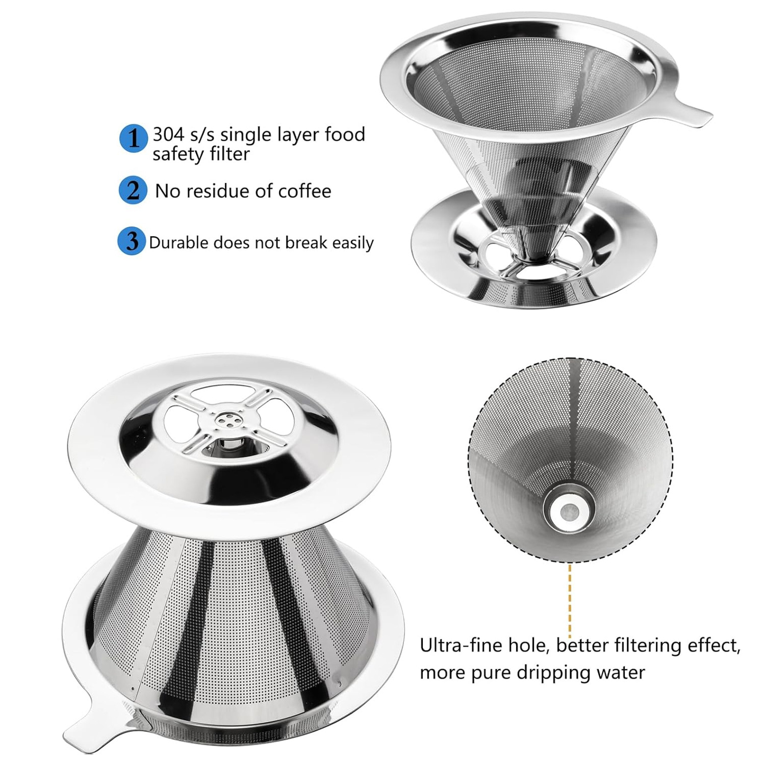 再利用可能なコーヒーフィルターホルダー多用途二重層ステンレス - Dispenser Coffee And Tea のレビューと価格