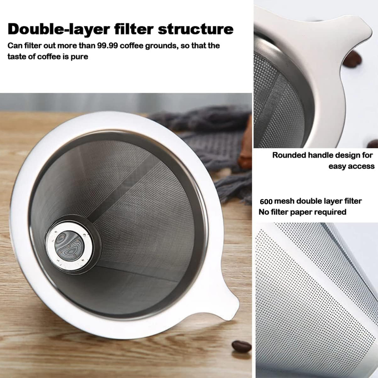 再利用可能なコーヒーフィルターホルダー多用途二重層ステンレス - Dispenser Coffee And Tea のレビューと価格