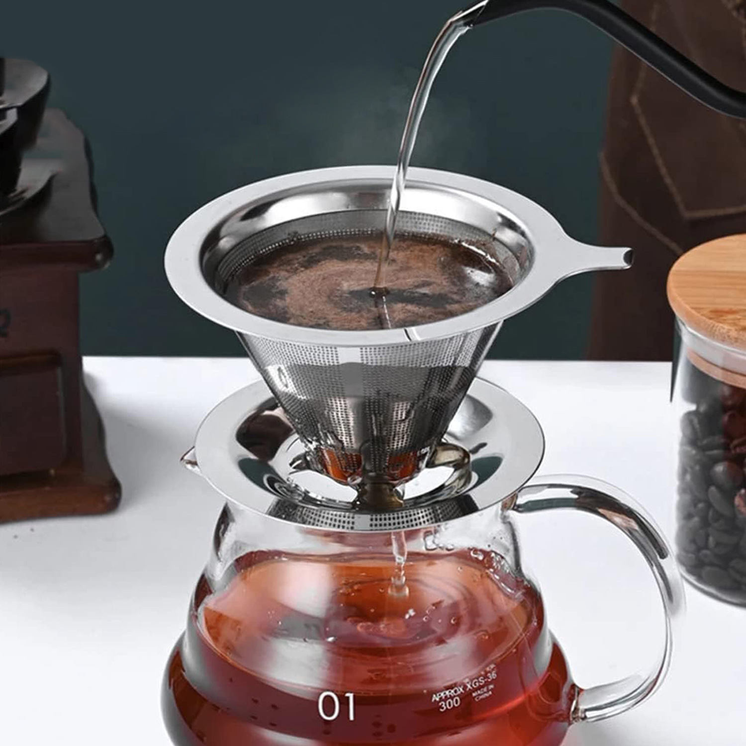 再利用可能なコーヒーフィルターホルダー多用途二重層ステンレス - Dispenser Coffee And Tea のレビューと価格