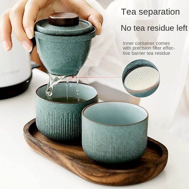 旅行カンフーティーセット屋外車クイックカップ 1 ポット 2 - Tea Coffee Pot Set のレビューと価格