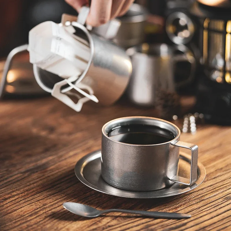 レトロシリーズコーヒーカップセット二重壁304ステンレス鋼コ - Coffee Tea And Sugar Canister Set のレビューと価格