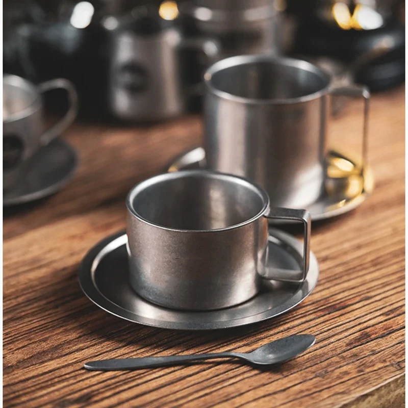 レトロシリーズコーヒーカップセット二重壁304ステンレス鋼コ - Coffee Tea And Sugar Canister Set のレビューと価格