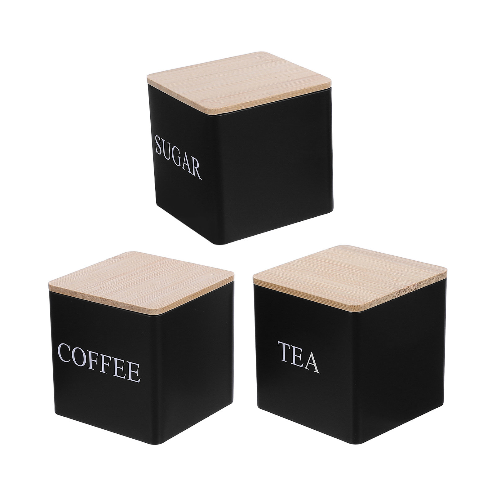 3個入り金属製茶葉・コーヒー・砂糖キャニスターセット、竹製蓋 - Coffee Tea Canister Set のレビューと価格