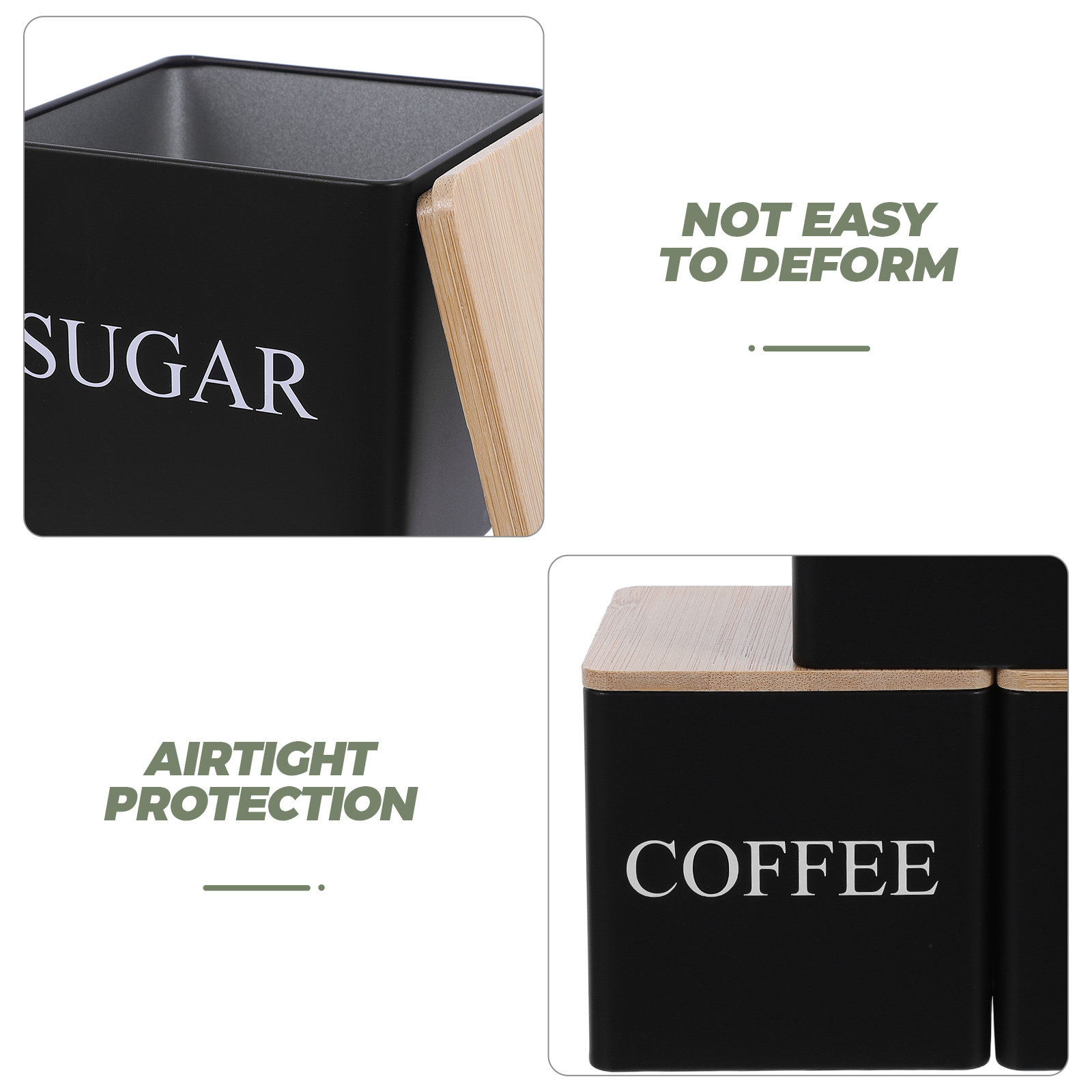3個入り金属製茶葉・コーヒー・砂糖キャニスターセット、竹製蓋 - Coffee Tea Canister Set のレビューと価格